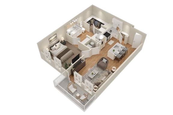 1 Bed 1 Bath Floor Plan | 781 Sq. Ft. at The Flats at Southlawn Apartments, Lawrenceville, GA