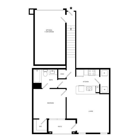 1 Bed 1 Bath Floor Plan | 840 Sq. Ft.  at Promenade at Newnan Crossing, Newnan, GA 30265