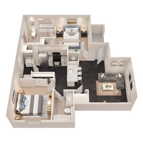 a floor plan of a house with a bedroom and a living room at Promenade at Newnan Crossing, Newnan Georgia