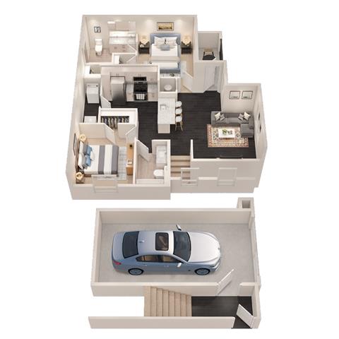 the floor plan of a house with a car at Promenade at Newnan Crossing, Newnan, GA 30265
