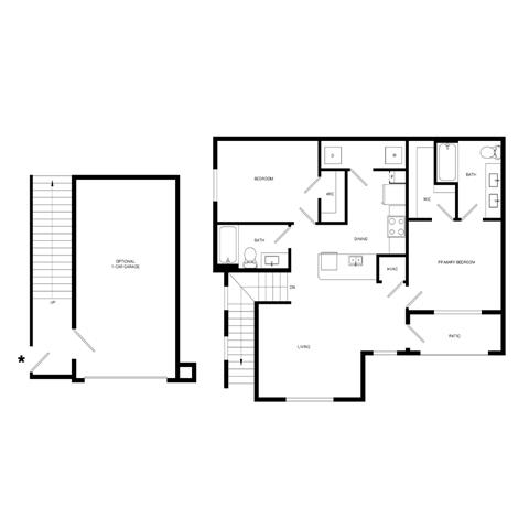 2 Bed 2 Bath Floor Plan | 1,049 Sq. Ft. at Promenade at Newnan Crossing, Georgia, 30265