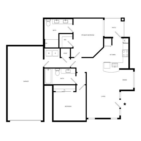 2 Bed 2 Bath Floor Plan | 1,101 Sq. Ft. at Promenade at Newnan Crossing, Newnan, 30265