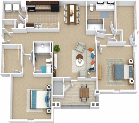 2 Bed 2 Bath Floor Plan | 1,336 Sq. Ft. at Bedford Parke Apartments, Georgia