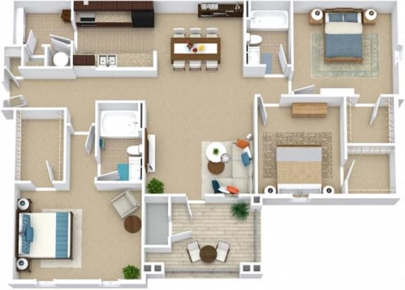 3 Bed 2 Bath Floor Plan | 1,438 Sq. Ft. 3 Bed 2 Bath Floor Plan | 1,438 Sq. Ft. at Bedford Parke Apartments, Georgia, 31088