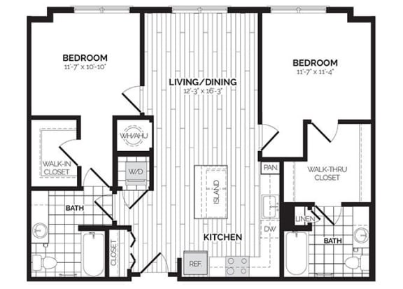 2 Bed 2 Bath Floor Plan | 1,066 Sq. Ft. 2 Bed 2 Bath Floor Plan | 1,066 Sq. Ft. at Rivergate, Woodbridge, 22191
