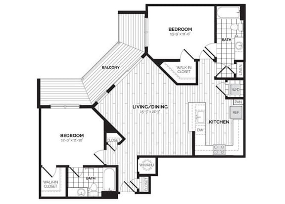 2 Bed 2 Bath Floor Plan | 1,124 Sq. Ft. 2 Bed 2 Bath Floor Plan | 1,124 Sq. Ft. at Rivergate, Woodbridge, 22191