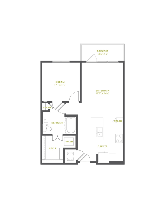 A1 Floor Plan | 705 Sq. Ft. at The Quincy Apartments, Acworth, 30102