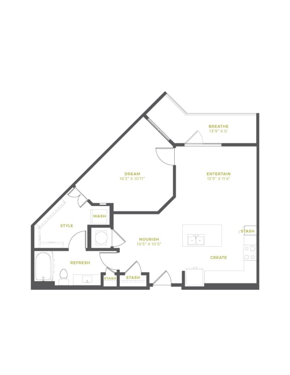 A3B Floor Plan | 831 Sq. Ft. at The Quincy Apartments, Acworth, GA