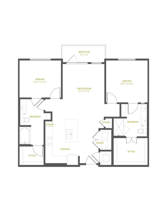 B1 Floor Plan | 1,108 Sq. Ft. at The Quincy Apartments, Georgia, 30102