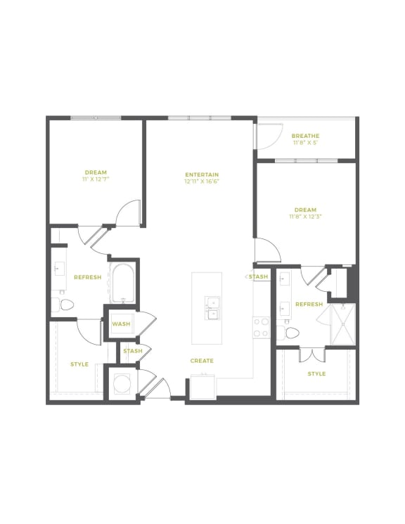 B2A Floor Plan | 1,221 Sq. Ft. at The Quincy Apartments, Acworth