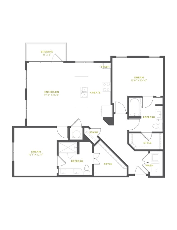 B3 Floor Plan | 1,203 Sq. Ft. at The Quincy Apartments, Acworth, GA, 30102