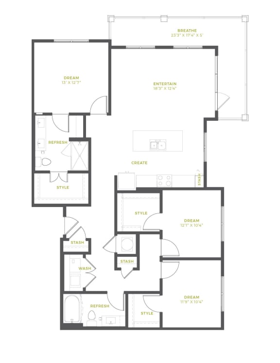 C1 Floor Plan | 1,403 Sq. Ft. at The Quincy Apartments, Georgia, 30102