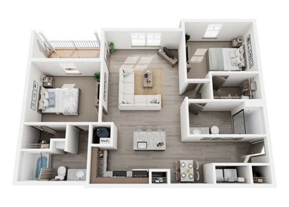 Watermark Floor Plan | 1,232 Sq. Ft. at Village at Westland Cove Apartments, Tennessee, 37922