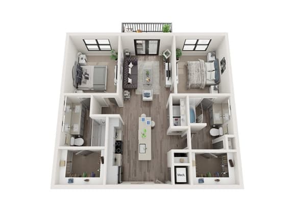 B1 Floor Plan | 980 Sq. Ft. at One Riverside Apartments, Tennessee