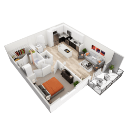 1 bed 1 bath floor plan E with 802 Sq. Ft. 1 bed 1 bath floor plan E with 802 Sq. Ft. at Vista Brooklynn Apartments, Jacksonville, 32202