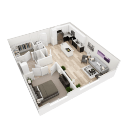 1 bed 1 bath floor plan G with 931 Sq. Ft. at Vista Brooklynn Apartments, Florida, 32202
