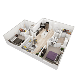 2 bed 2 bath floor plan with 1,004 Sq. Ft. 2 bed 2 bath floor plan with 1,004 Sq. Ft. at Vista Brooklynn Apartments, Florida