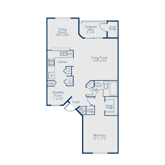 1 bed 1 bath floor plan with 860 Sq. Ft. at The Villas at Ibis Landing, Parkland