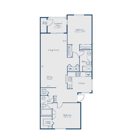 2 bed 2 bath floor plan with 1,110 Sq. Ft. at The Villas at Ibis Landing, Parkland, Florida