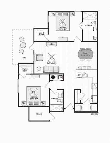 2 bed 2 bath floor plan with 1,255 Sq. Ft. at Residences at 393 North Apartments, Florida