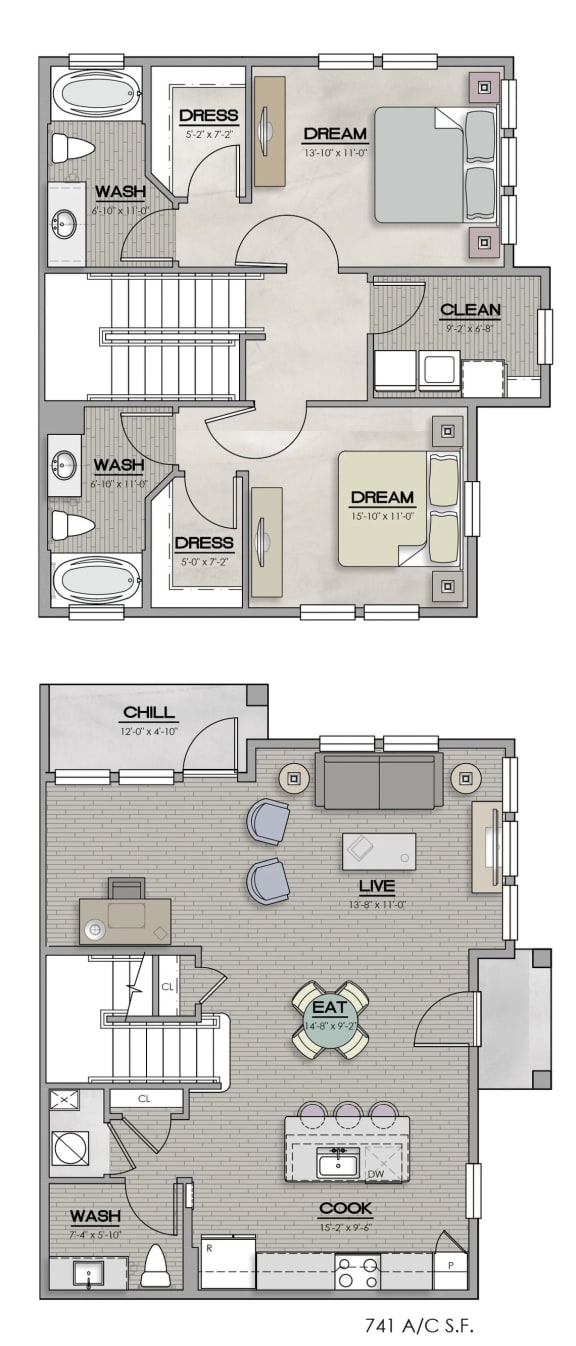 3 Bed 2.5 Bath Floor Plan | 1,449  Sq. Ft. at The Louis Apartment Flats, Louisville