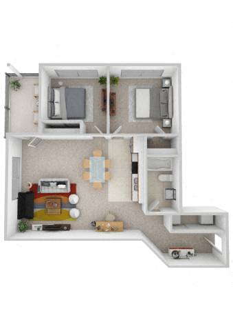 2 Bed 1 Bath Floor Plan | 1,031 Sq. Ft. at Skyloft in Asheville, 28803