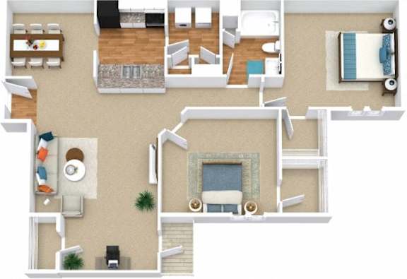 Two Bed One Bath Floorplan | 1,212 Sq. Ft. at Austin Chase Apartments, Macon, Georgia
