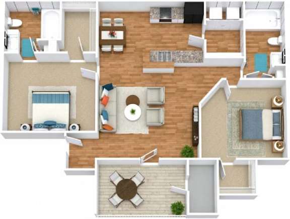 Two Bedroom Two Bathroom Floor Plan | 1,150 Sq. Ft. at Huntington Chase Apartments, Warner Robins, GA