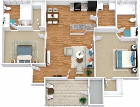 2 Bedroom 2 Bathroom FloorPlan 2 Bedroom 2 Bathroom FloorPlan at Huntington Chase Apartments, Warner Robins, 31088