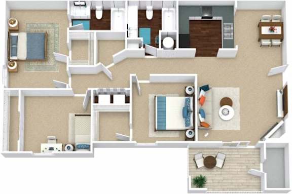 A floor plan of a house with a kitchen, living room, and bathroom.