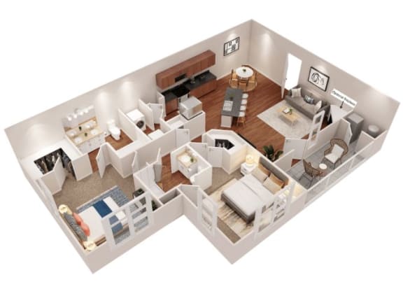 2 Bed 2 Bath Floor Plan with 1,070 Sq. Ft. 2 Bed 2 Bath Floor Plan with 1,070 Sq. Ft. at SomerHill Farms Apartments, Gainesville, 20155