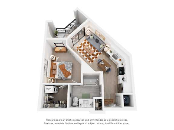 1 Bed 1 Bath Floor Plan | 659 Sq. Ft. at Tapestry West, Richmond, Virginia
