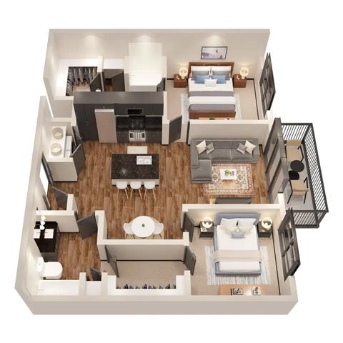 2 Bed 2 Bath Floor Plan | 1,049 Sq. Ft. 2 Bed 2 Bath Floor Plan | 1,049 Sq. Ft. at 17 Broad, Chattanooga