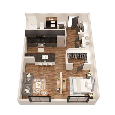 Studio 1 Bath Floor Plan | 590 Sq. Ft. at 17 Broad, Chattanooga, TN
