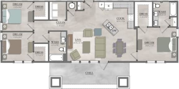 3 bed 2 bath floor plan at Livingston Flats Apartments, Chesterfield, VA, 23832