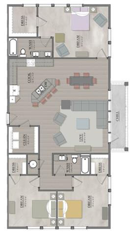 Floor Plan  3 bed 2 bath floor plan B at Livingston Flats Apartments, Chesterfield, ,23832
