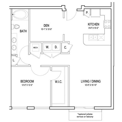 Floor Plan  a floor plan of a home at Flats at West Broad Village, Virginia