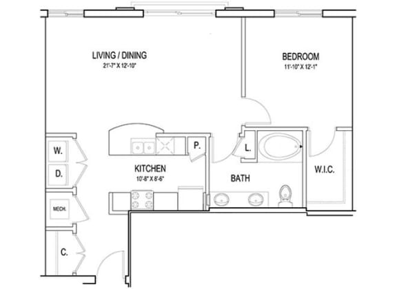 Floor Plan  a floor plan of a home at Flats at West Broad Village, Virginia, 23060