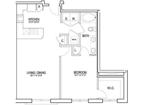 Floor Plan  a floor plan of a home at Flats at West Broad Village, Glen Allen, VA 23060