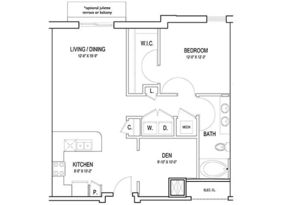 a floor plan of a home at Flats at West Broad Village, Glen Allen, 23060