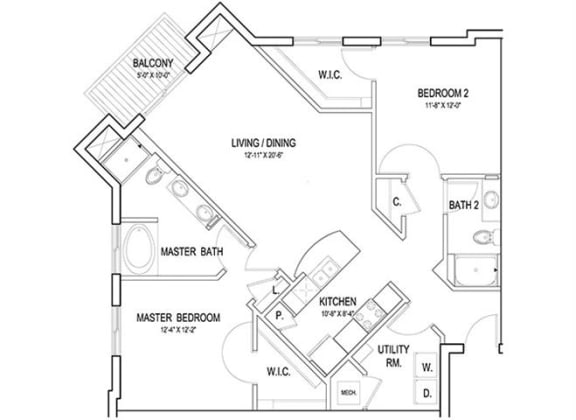 a floor plan of a house with a lot of furniture at Flats at West Broad Village, Virginia