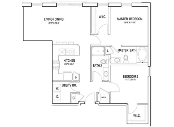 Floor Plan  a floor plan of a house at Flats at West Broad Village, Glen Allen Virginia
