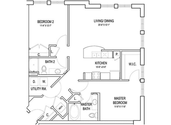 a floor plan of a house at Flats at West Broad Village, Glen Allen, VA