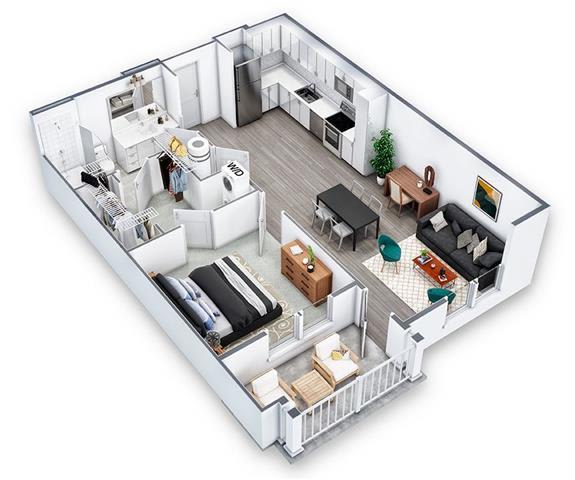 1 bed 1 bath floor plan D at Artistry at Winterfield Apartments, Midlothian, VA, 23112