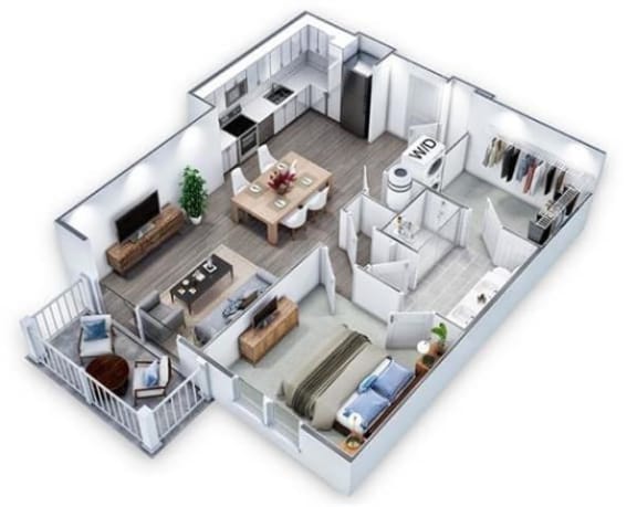 1 bed 1 bath floor plan E at Artistry at Winterfield Apartments, Midlothian, VA