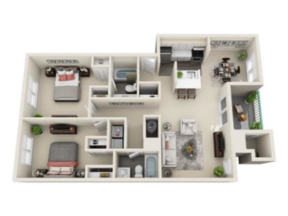 2 bed 2 bath floor plan with 1,000 Sq. Ft. at Hunters Chase Apartments, Virginia