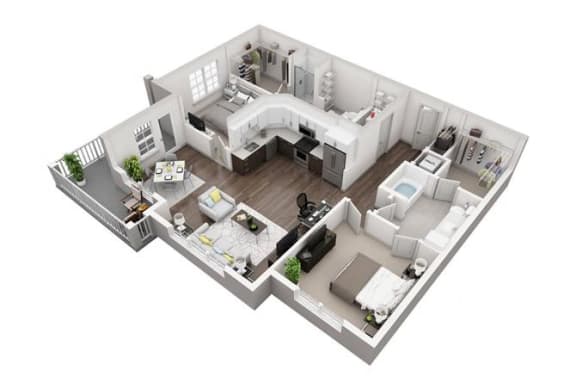 Floor Plan  2 Bedroom, 2 Bathroom with 1268 square feet at 2000 West Creek Apartments, Virginia, 23238