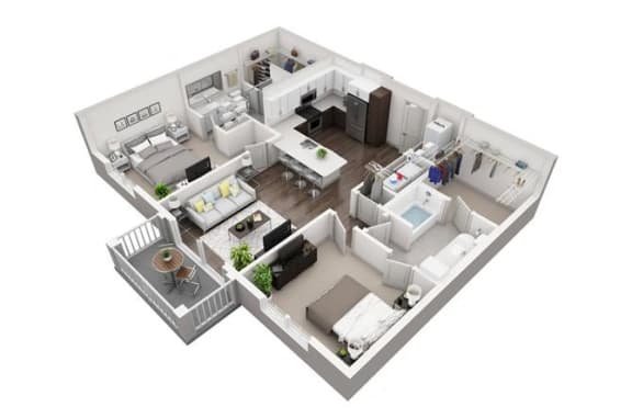 Floor Plan  2 Bedroom, 2 Bathroom with 1065 square feet at 2000 West Creek Apartments, Virginia, 23238