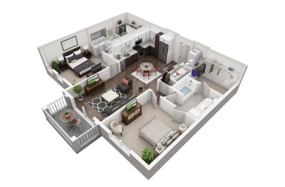 Floor Plan  2 Bedroom, 2 Bathroom with 1141 square feet at 2000 West Creek Apartments, Virginia, 23238