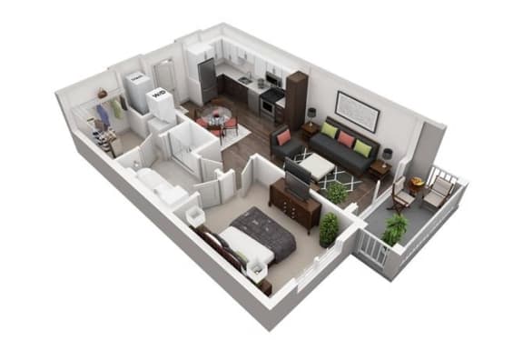 Floor Plan  1 Bedroom, 1 Bathroom with 657 square feet at 2000 West Creek Apartments, Virginia, 23238